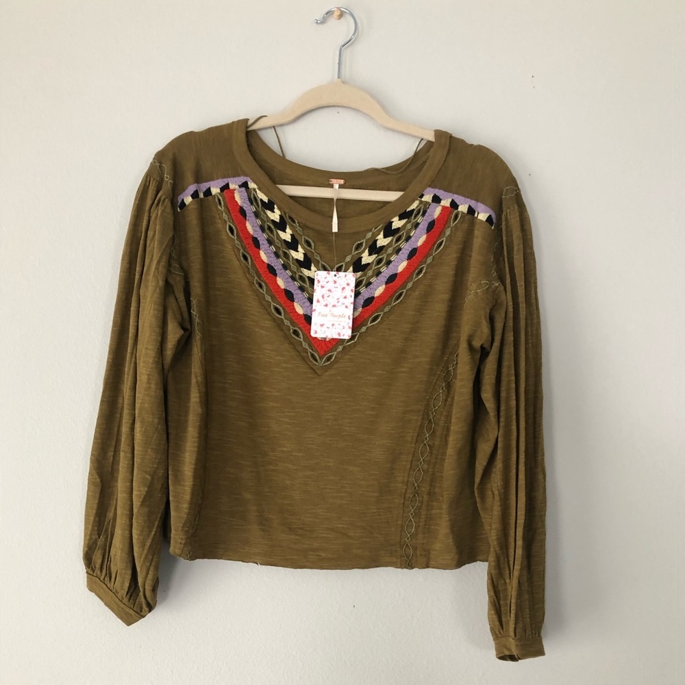 FREE PEOPLE hand me down embroidered top